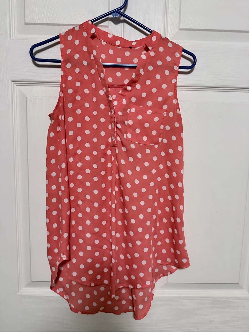 Polka Dot Sleeveless Blouse - Coral/White
